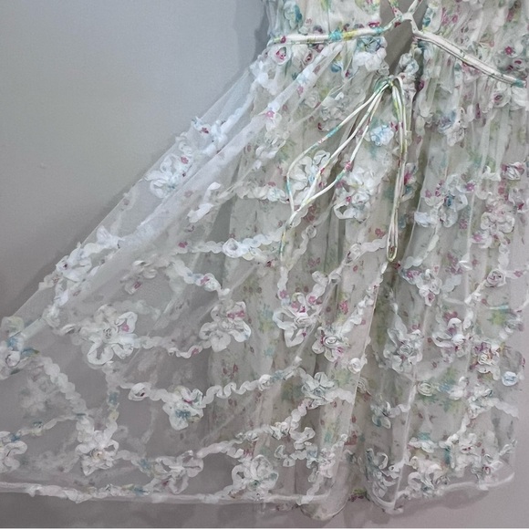 For Love & Lemons NWT Becky Floral Appliqué Mini Dress Strappy Plunging White XL - Picture 12 of 16